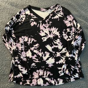 ATHLETA Coaster Luxe V-Neck Sweatshirt Size LP Large Petite Black White Purple